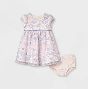 Mia & Mimi Baby Girls Floral Lace Dress Pink and Blue